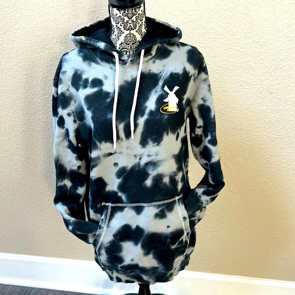 ✌️Dutch Bros Black Gray Tie Dye Long Sleeve Casual Hoodie Size S M L